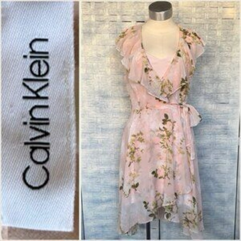 Calvin Klein Floral Pink Ruffle Dress